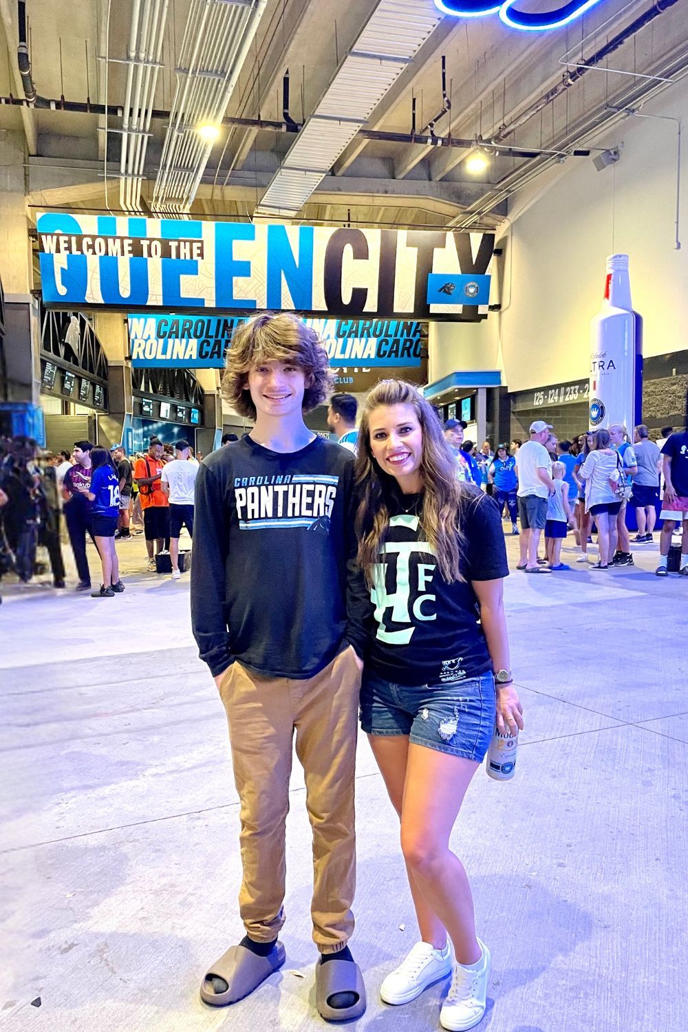 Mother and son at a sports game