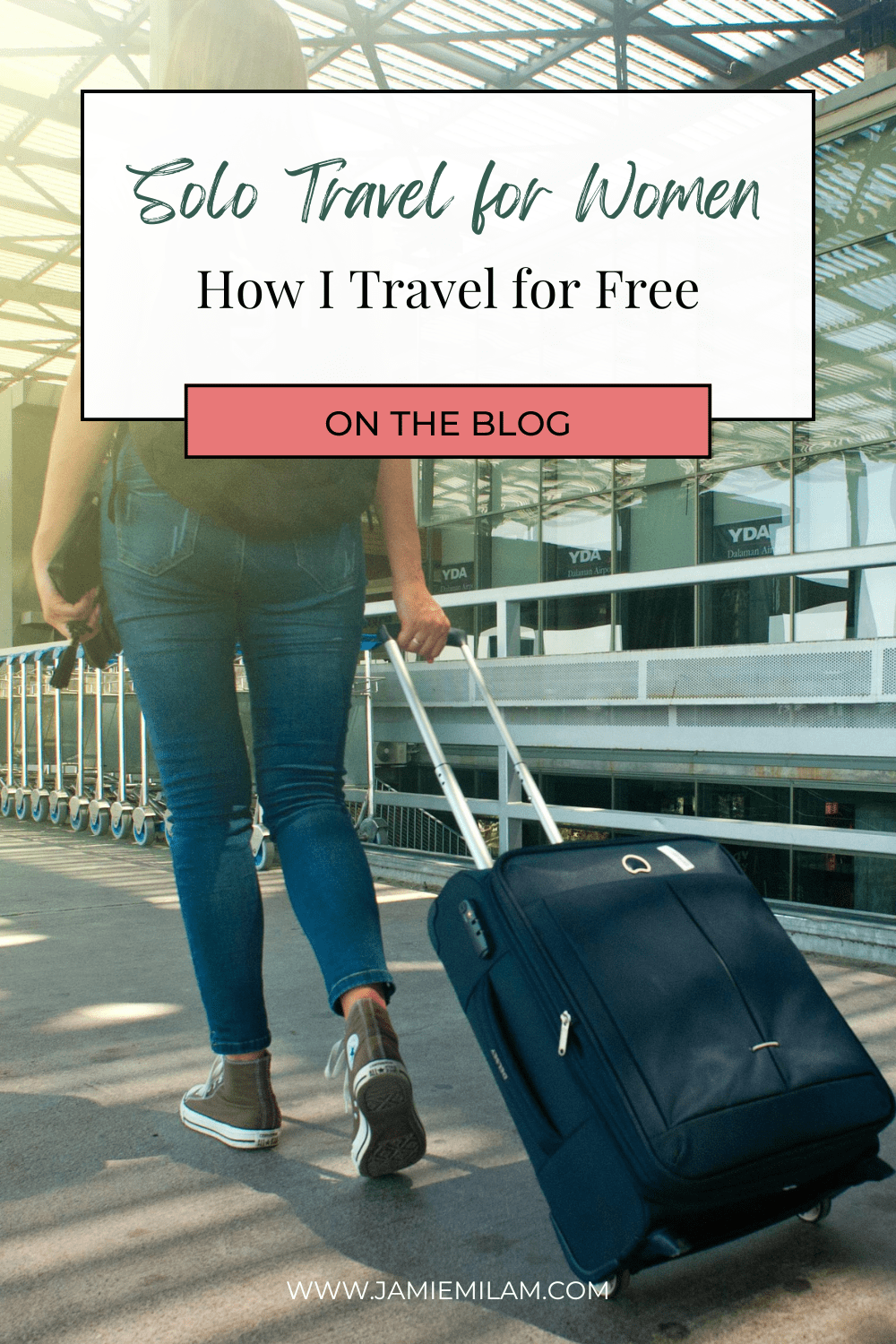 Solo woman traveler at the airport with her luggage