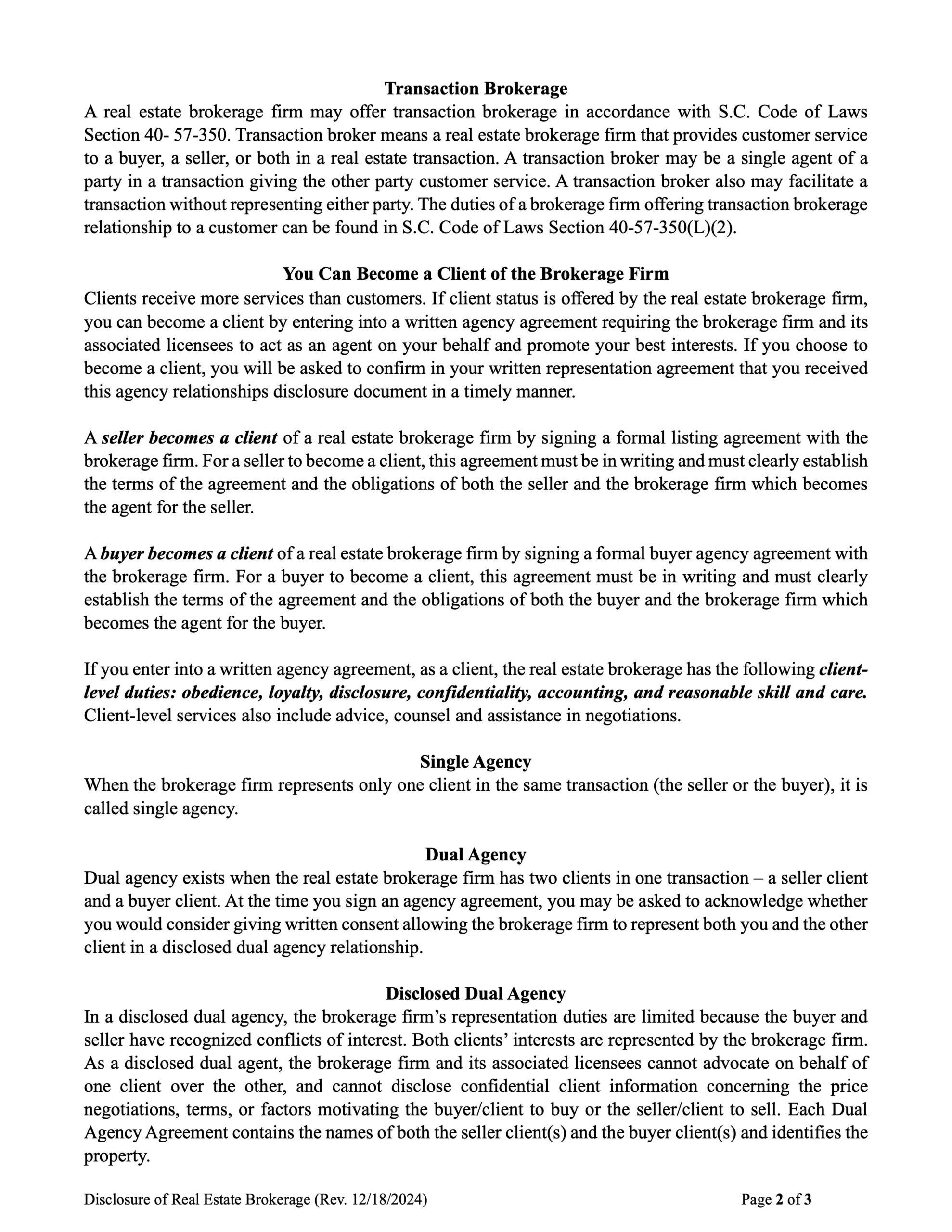 Disclosure of Real Estate Brokerage Relationships - Listing (SCAR 110)p2