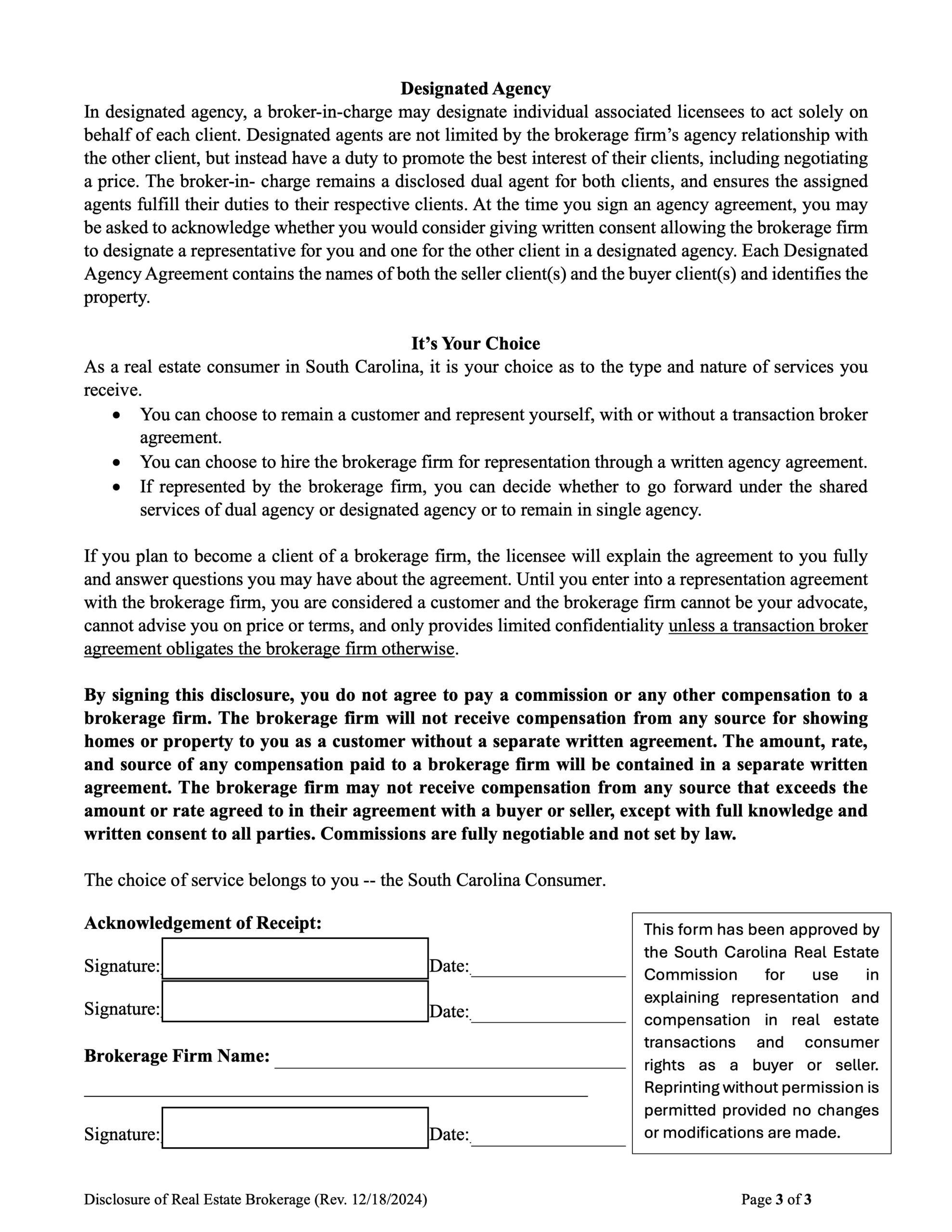 Disclosure of Real Estate Brokerage Relationships - Listing (SCAR 110)p3