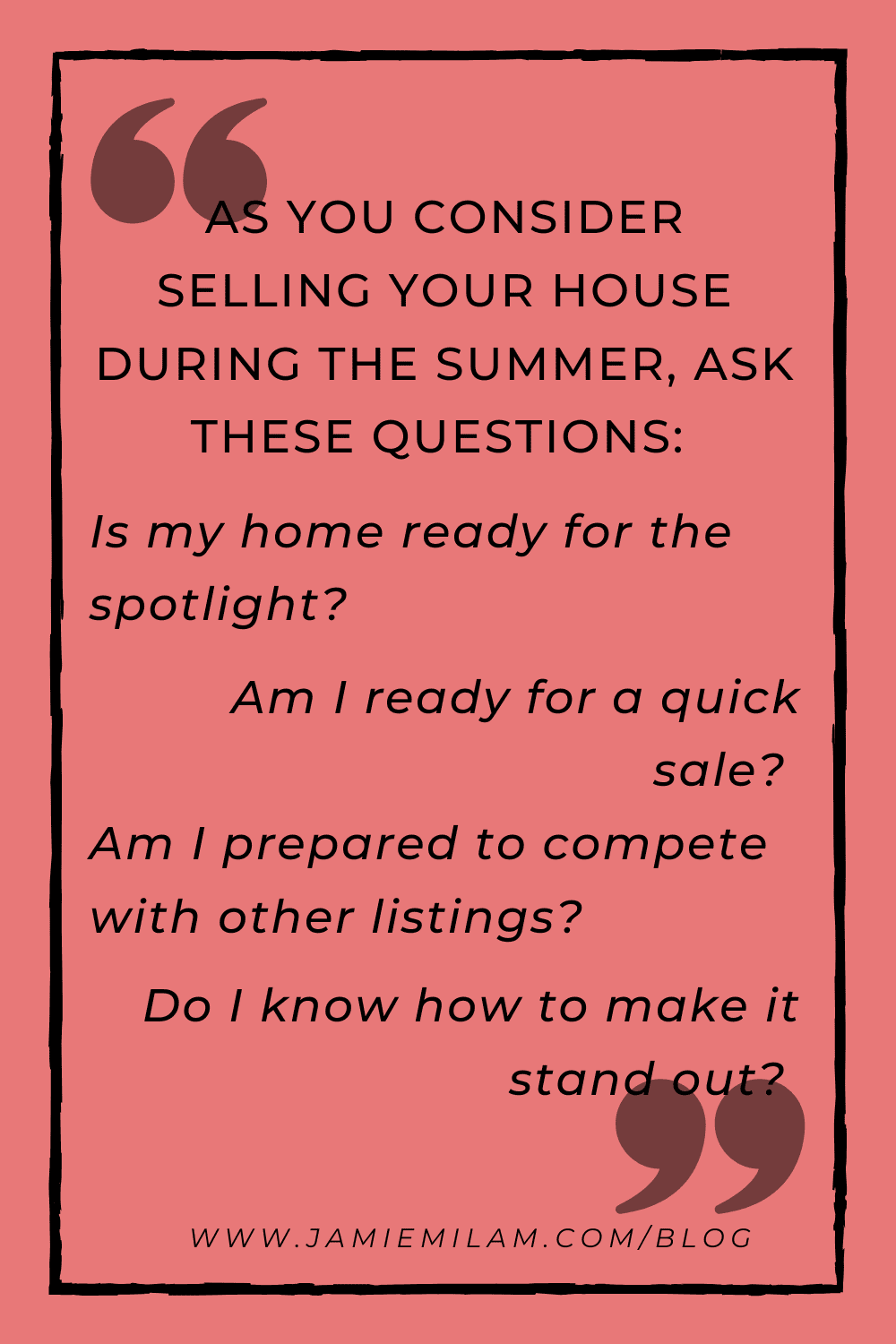 Photo of a summer-ready patio and the text: "As you consider selling your house during the summer, in Charlotte or elsewhere, ask these questions: Is my home ready for the spotlight? Am I ready for a quick sale? Am I prepared to compete with other listings? Do I know how to optimize my home's best features to stand out?"
