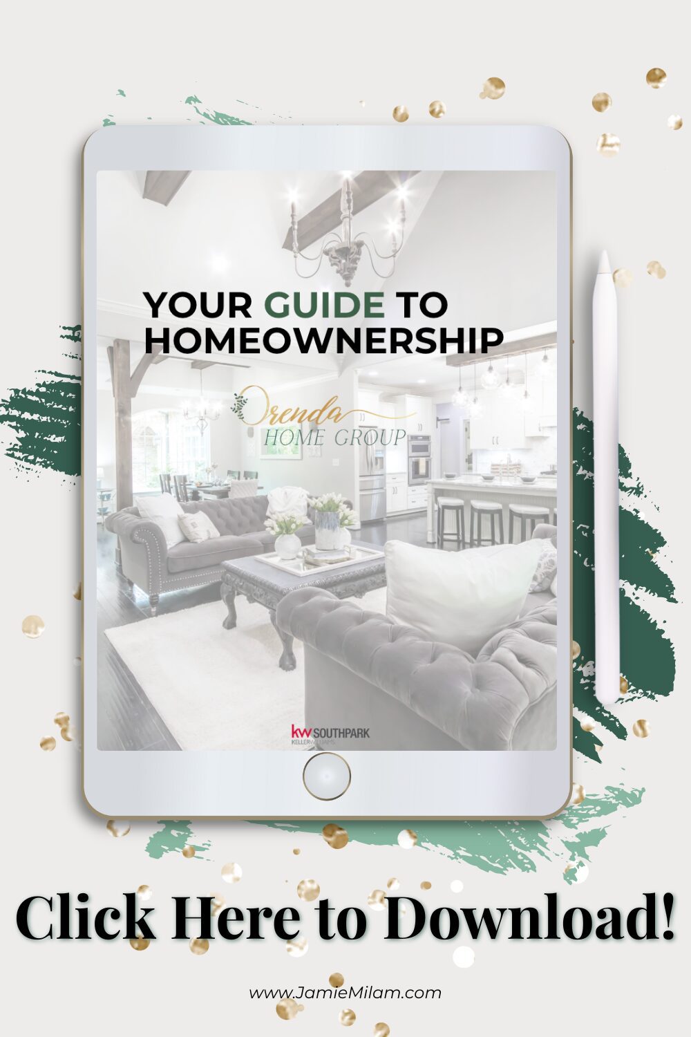 Graphic with an image of a kitchen and the text "Your Guide to Home Ownership. Click Here to Download!"