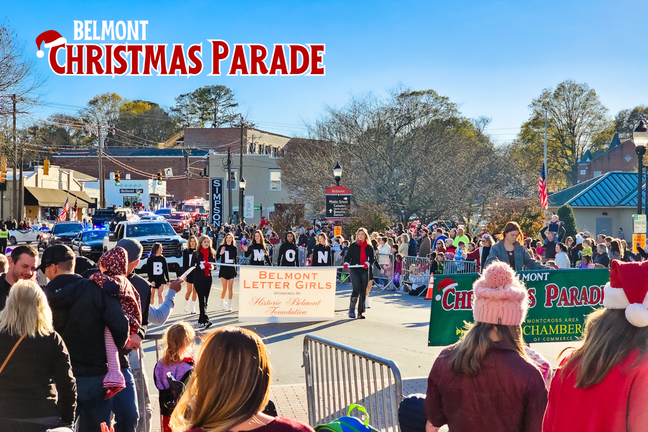 Belmont Christmas Parade; a crowd of people walking down the street