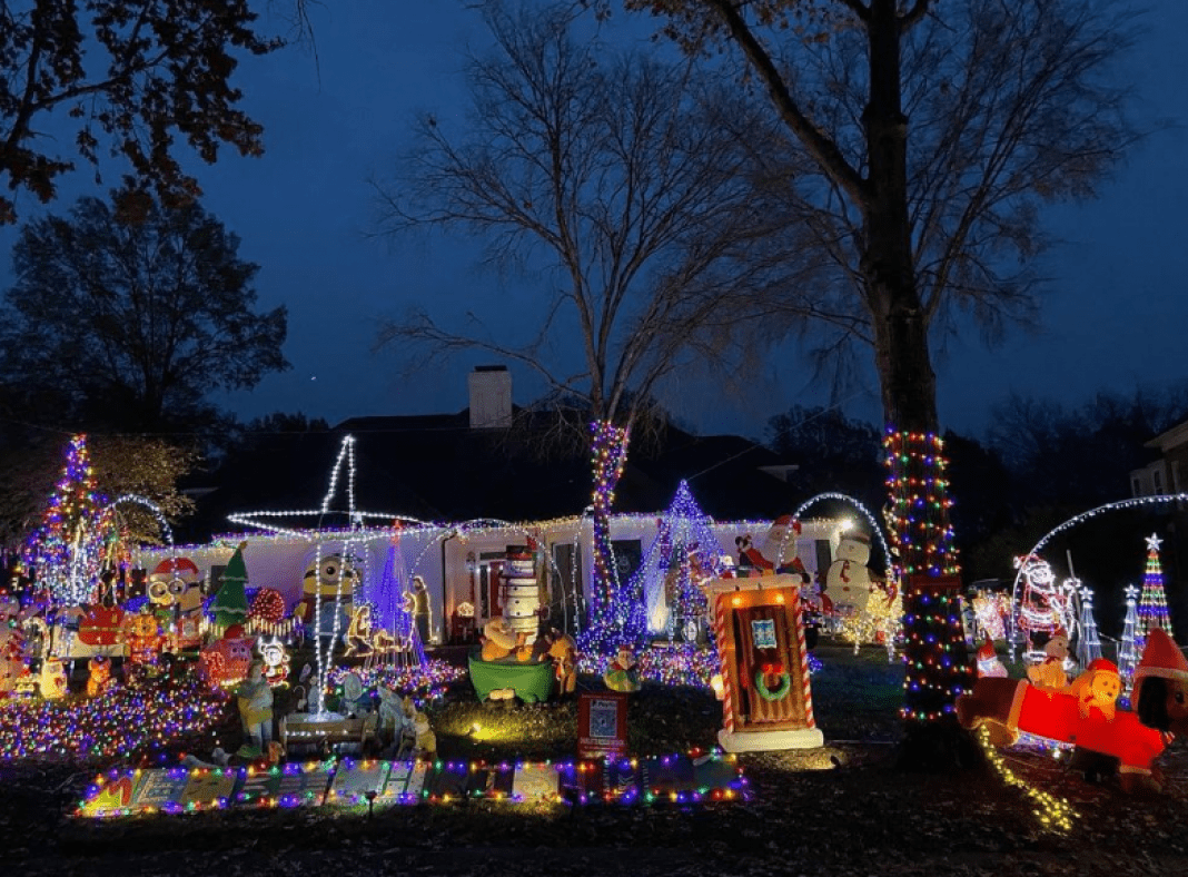 Christmas Lights on a residential house in Montibello, Charlotte