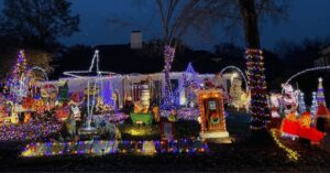a house with many Christmas lights
