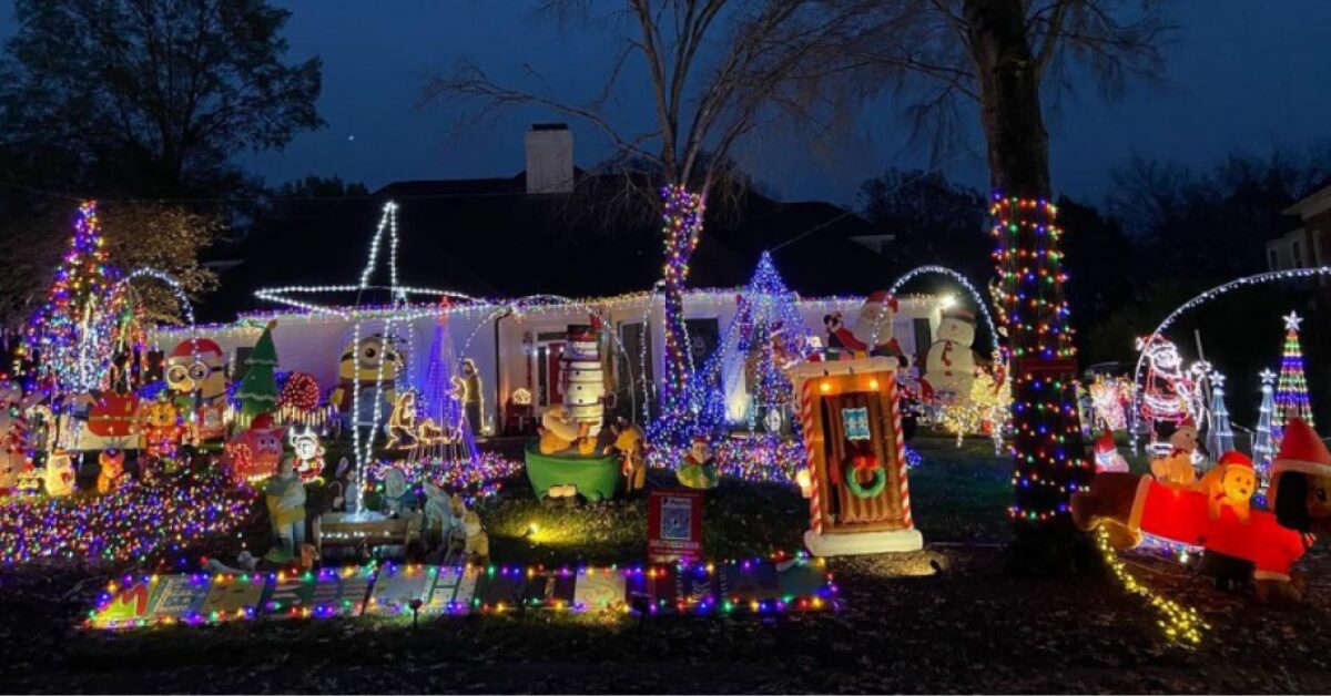 a house with many Christmas lights