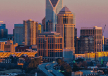 Image of Charlotte, North Carolina's skyline at sunset.